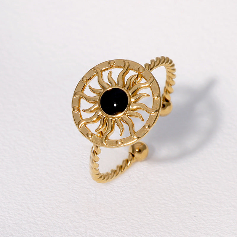 Anello aperto in acciaio inossidabile da donna a forma di girasole minimalista con placcatura in oro