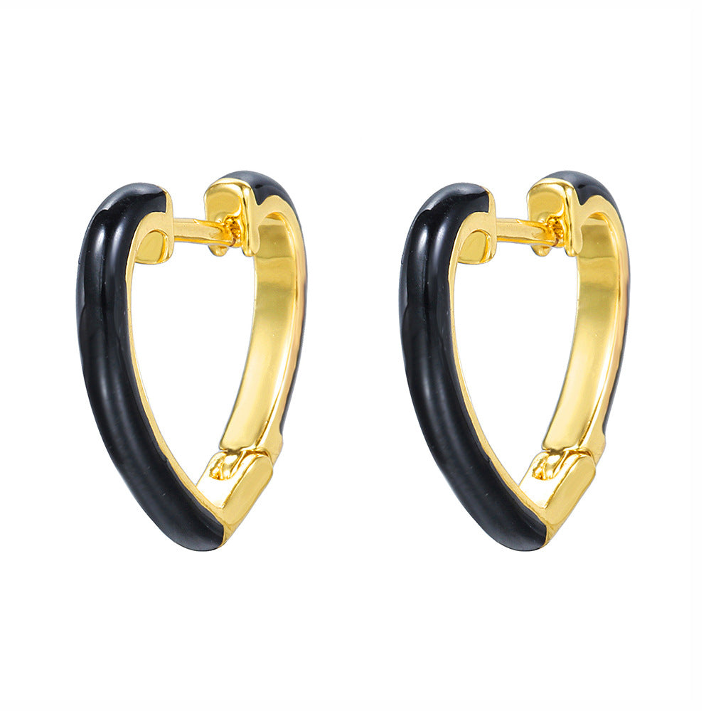 Minimalist Red Heart Gold Plated Drip Oil Brass Earrings for Women