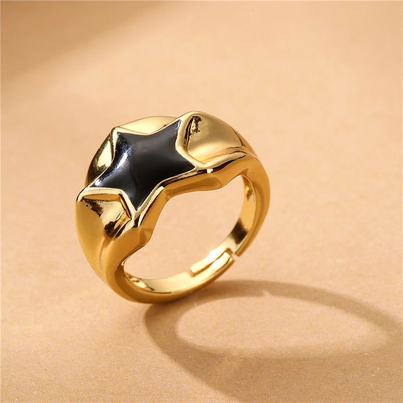 18K Gold Plated Brass Drip Oil Star Geometric Open Ring for Women