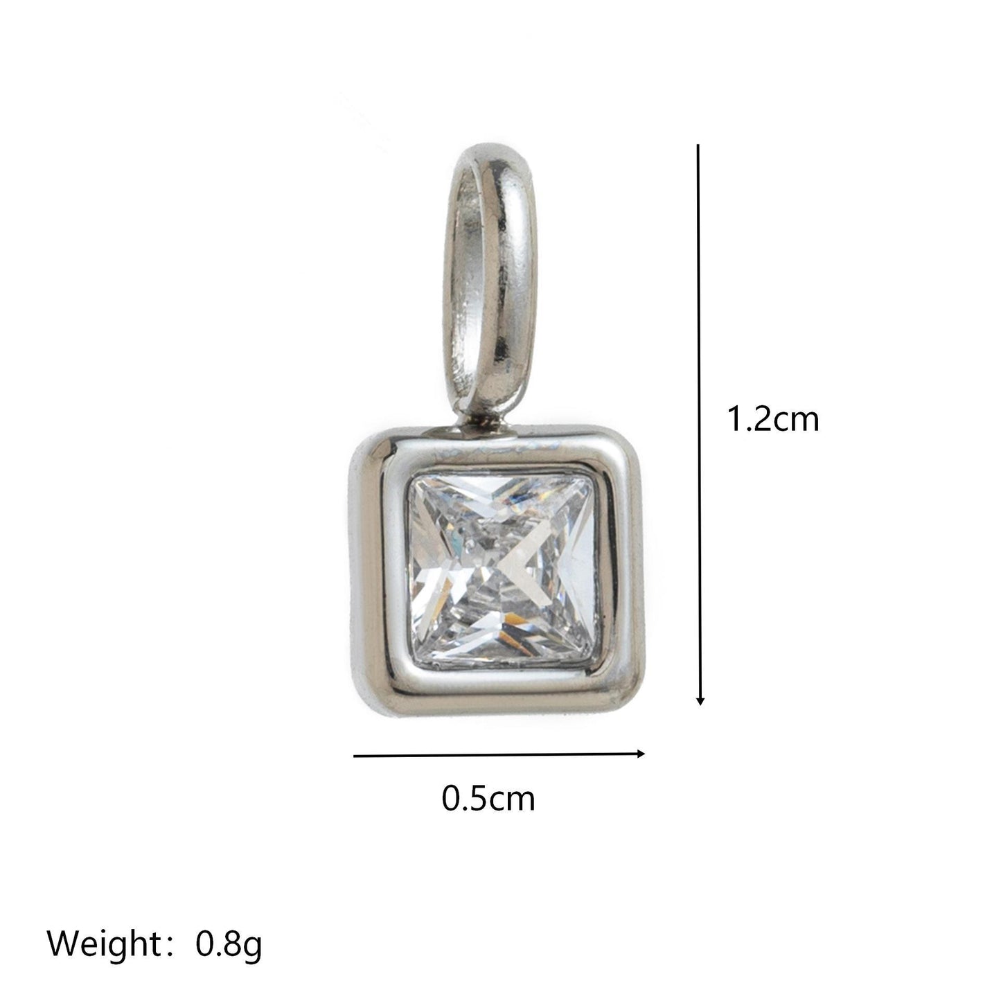 Minimalist Square Titanium Steel Pendant with Cubic Zirconia Inlay DIY Charm Bar Necklace for Women