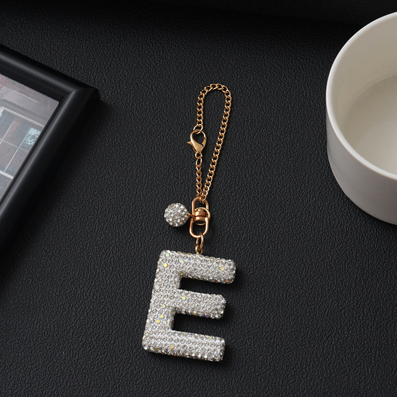 Luxury Rhinestone Letter Pendant Resin Charm for Car Cup Chain