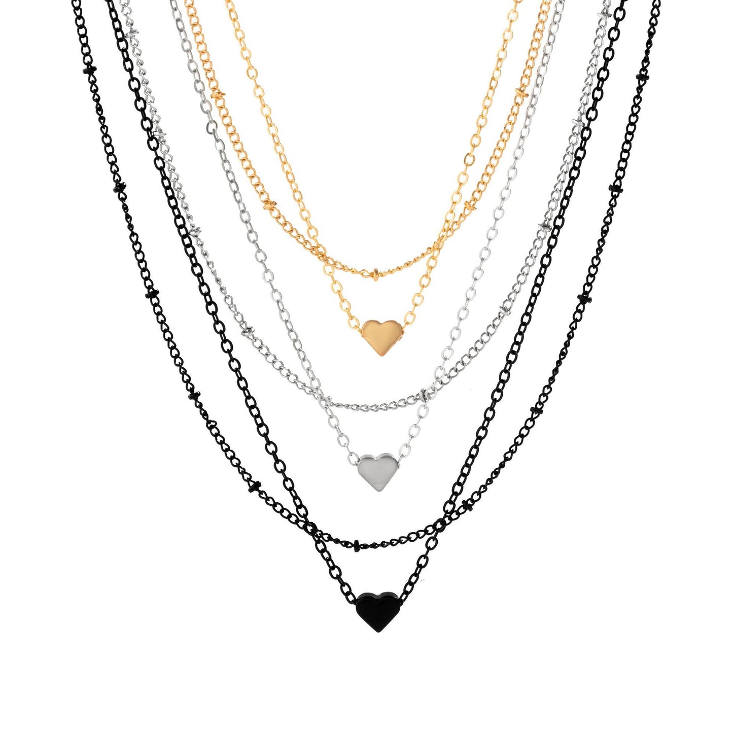 Punk Style Heart and Geometric Shape Alloy Pendant Necklace with Plated Finish and Beaded Chain for Women