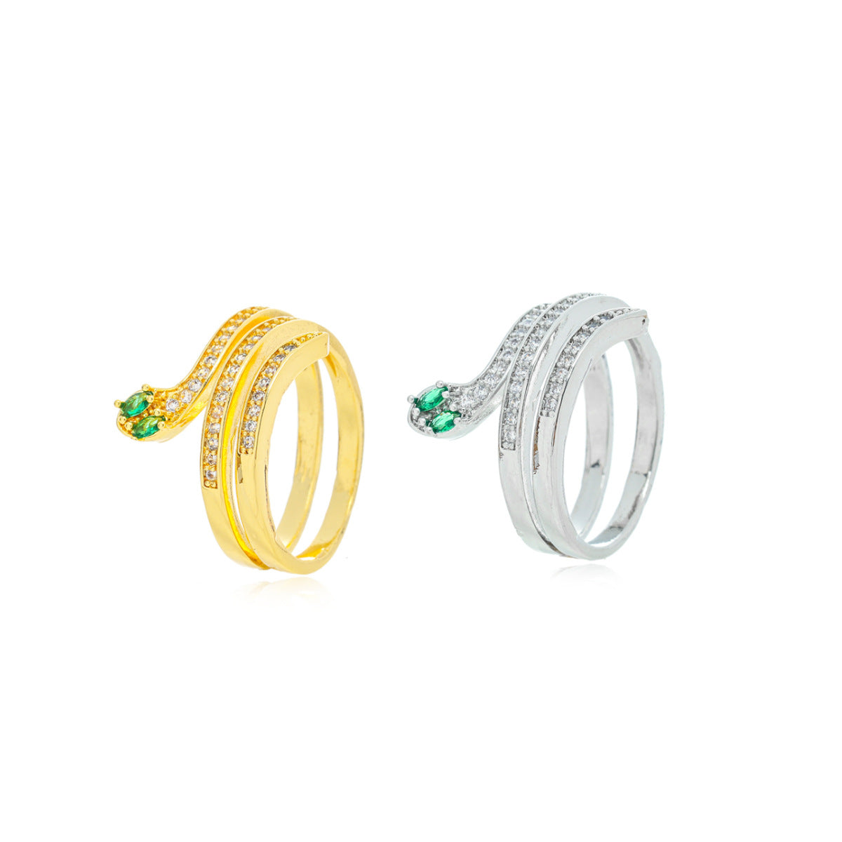 Anillo Vintage con Forma de Serpiente con Ojos de Circonita Verde Hecho de Acero de Titanio con Chapado al Vacío para Mujer