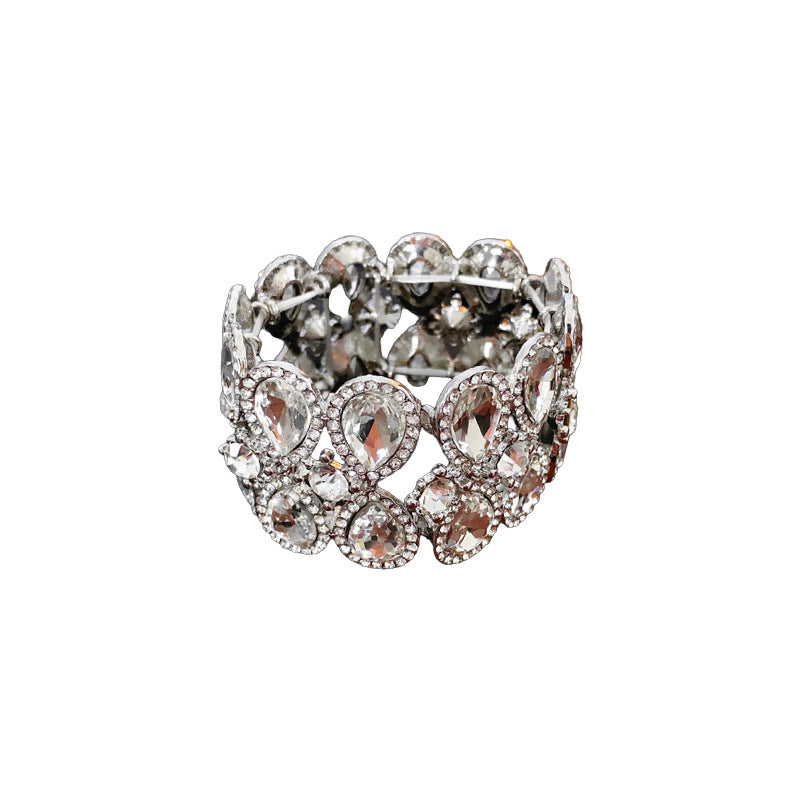 Elegant Teardrop Rhinestone Inlaid Alloy Stretch Bracelet for Women