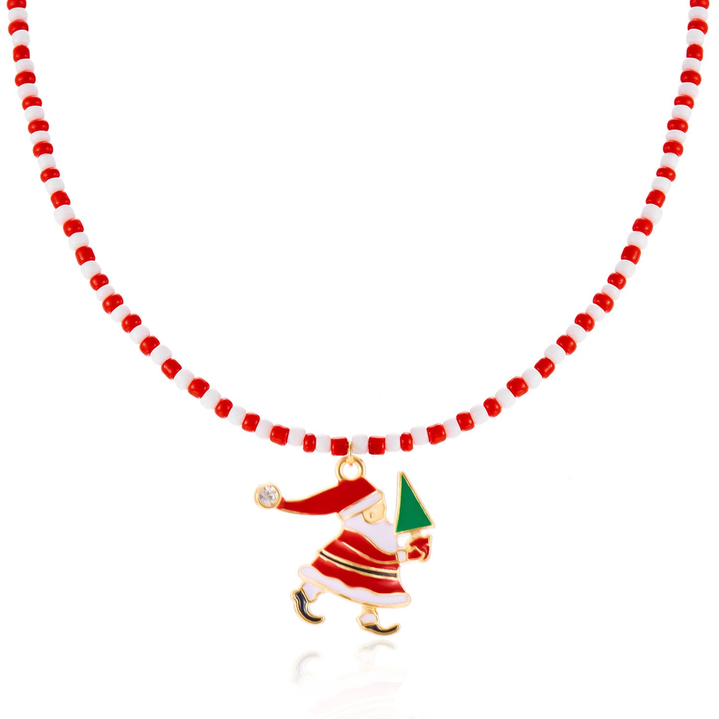 Fashionable Christmas Tree Pendant Necklace for Women with Alloy Charm, Beaded Design, Electroplated Finish, Festive Holiday Style