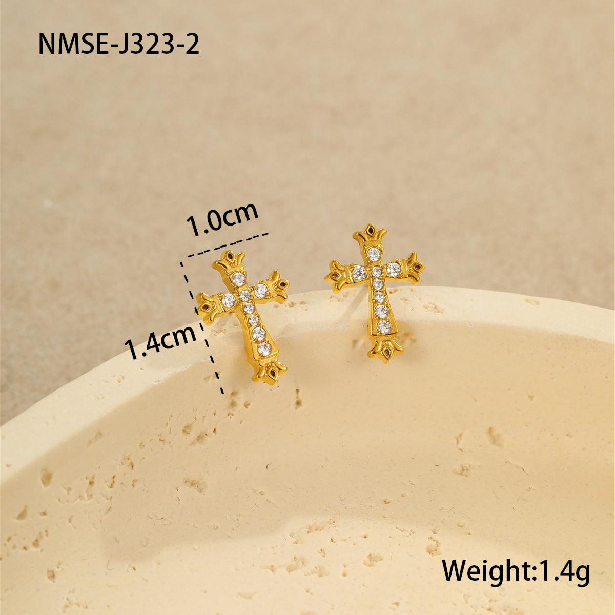 Minimalist Cross Pendant Stainless Steel Earrings with Zircon Inlay and Rhodium Plating for Women
