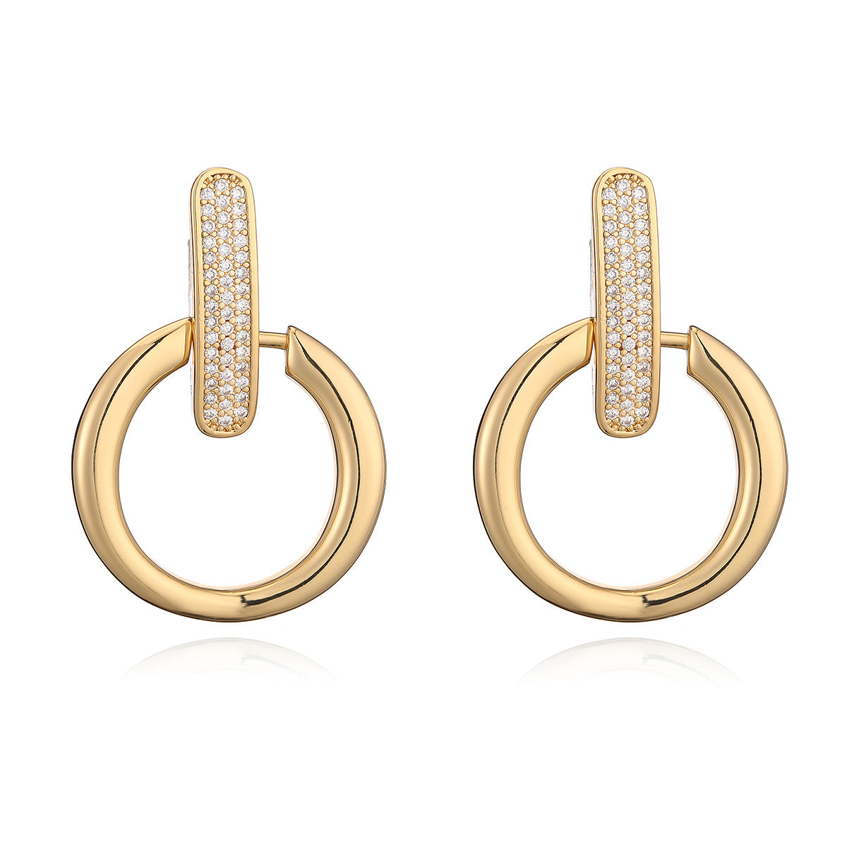 Minimalist Geometric Copper Earrings with 18K Gold Plating and Zircon Accents for Women
