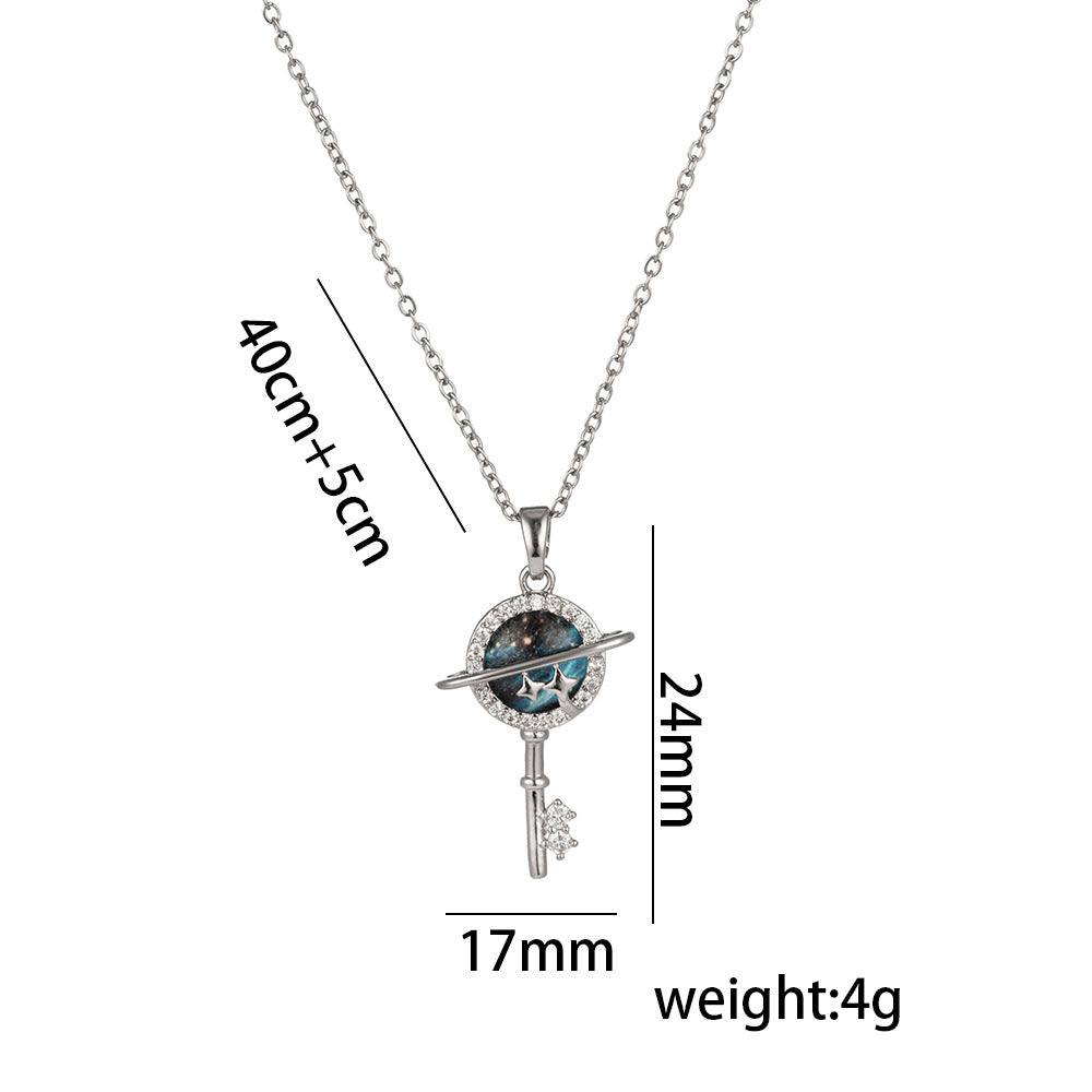 Minimalist Star and Moon Pendant Necklace for Women in Titanium Steel with Rhinestone Inlay and Plated Finish