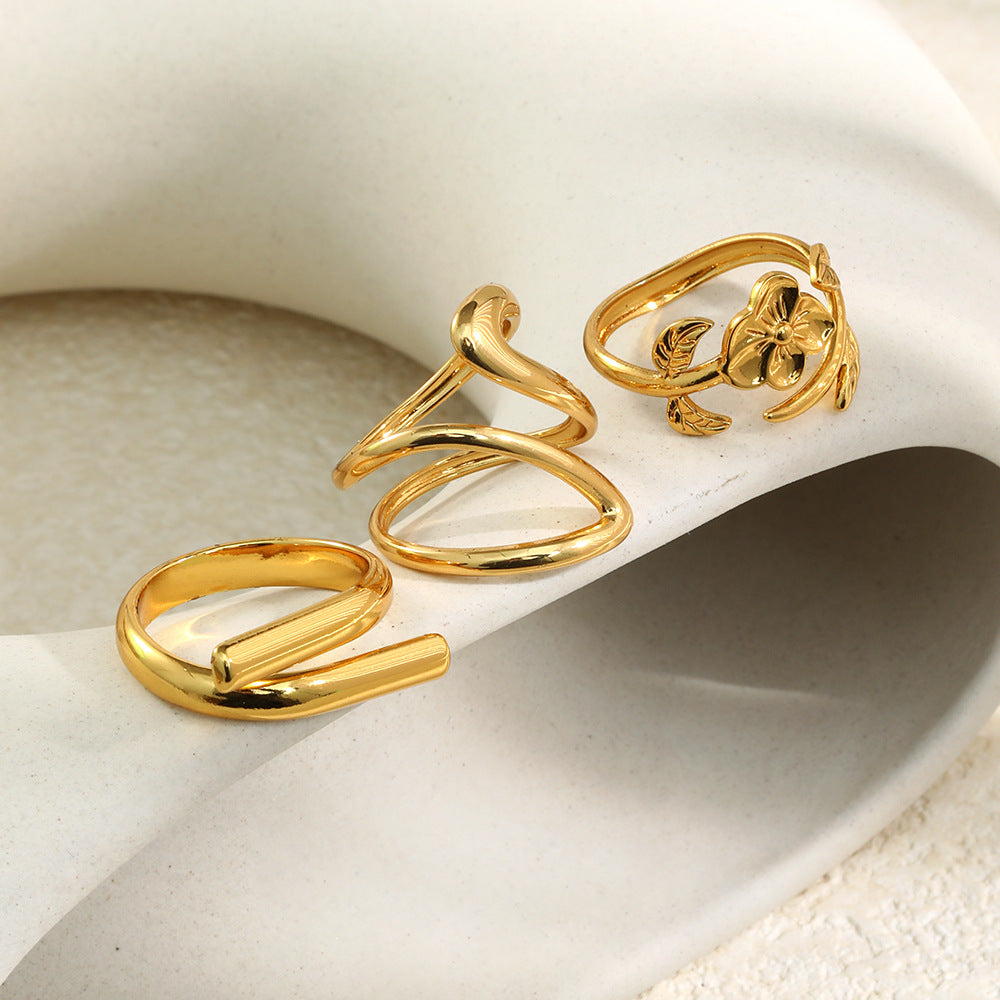 Anillo minimalista de acero inoxidable con forma de línea y baño de oro de 18K para mujer