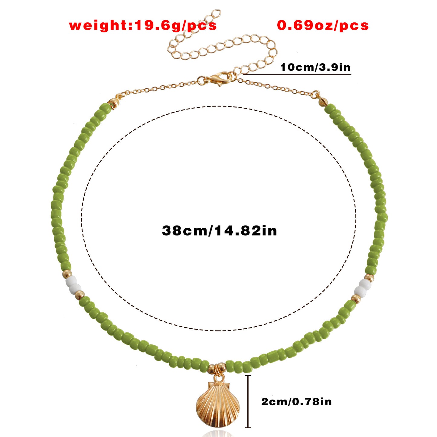 Bohemian Style Large Beaded Necklace with Shell Pendant for Women, Alloy Chain with Plated Finish, Geometric Design Collar Necklace