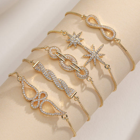 Elegant Geometric Brass 18K Gold Plated Cubic Zirconia Inlay Bracelet for Women