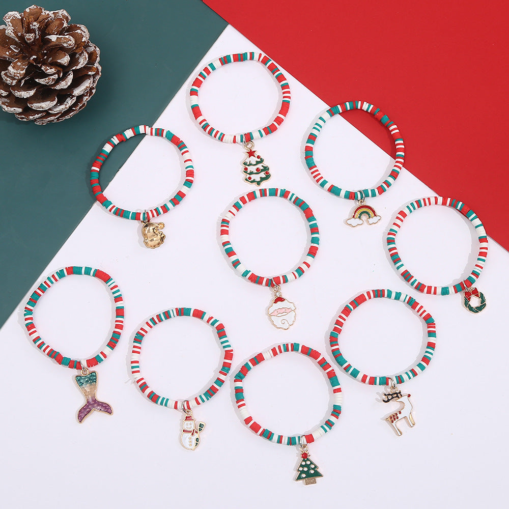 Casual Geometric Resin Beaded Bracelet with Christmas Charms for Unisex