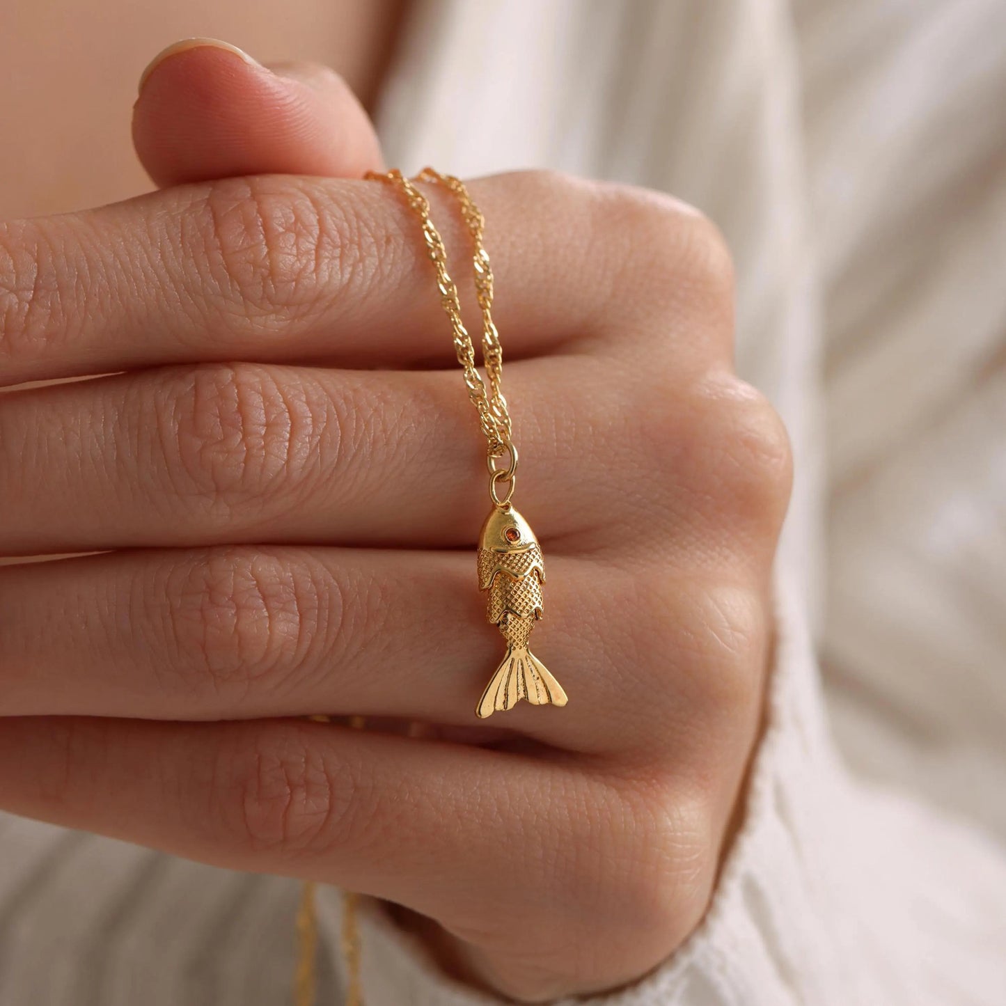 Minimalist Koi Fish Pendant Necklace for Women and Men, Copper Plated Necklace with Animal Shape Design