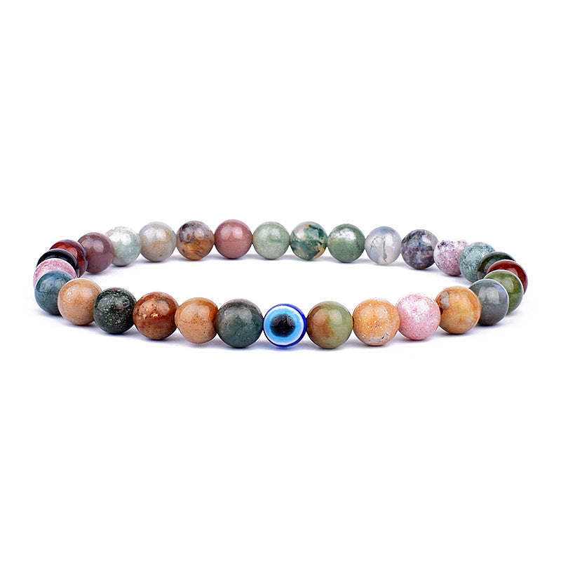 6mm Geometric Resin Beaded Stretch Bracelet Evil Eye