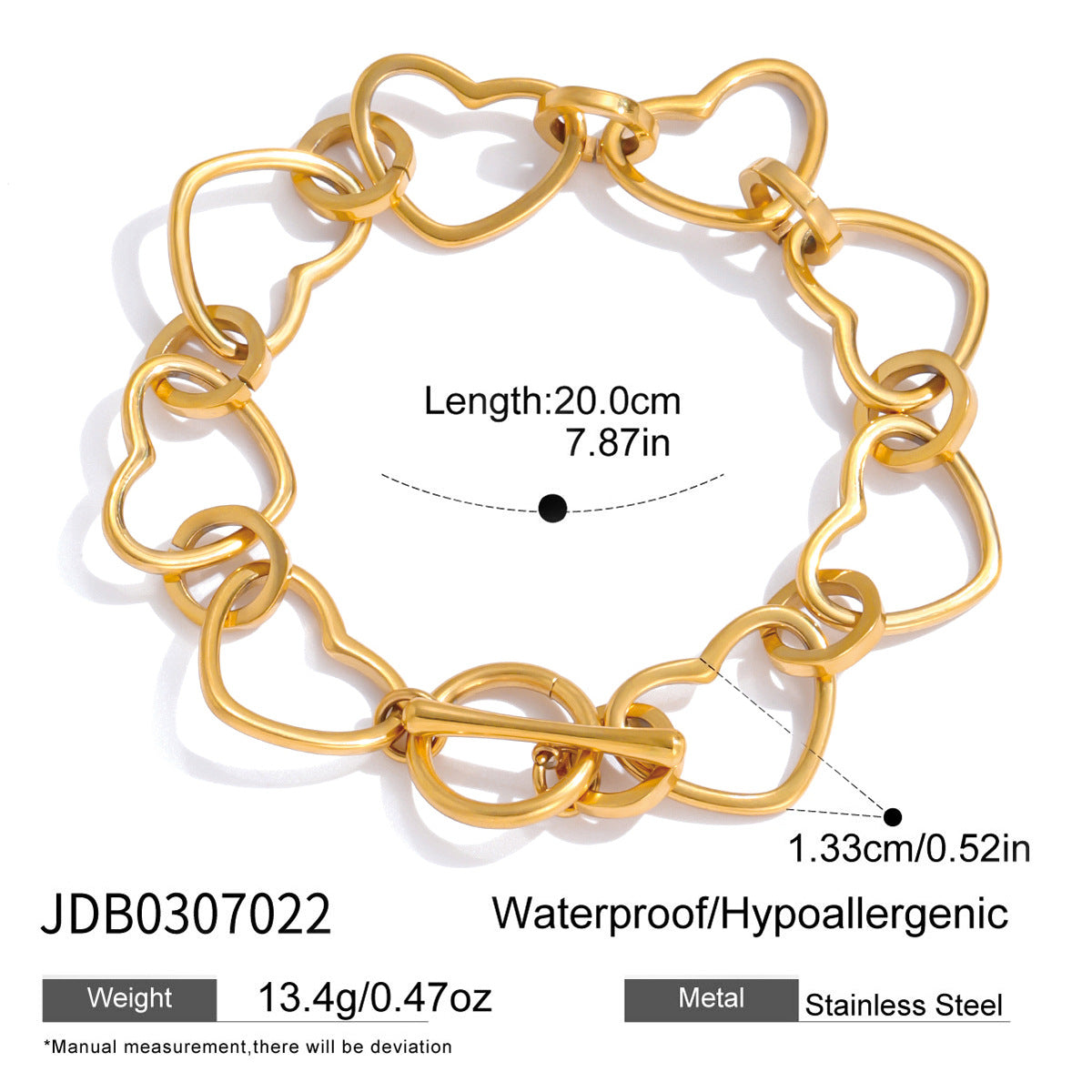 Elegante bracciale da donna in acciaio inossidabile con cuore vuoto e finitura placcata, gioielli geometrici minimalisti