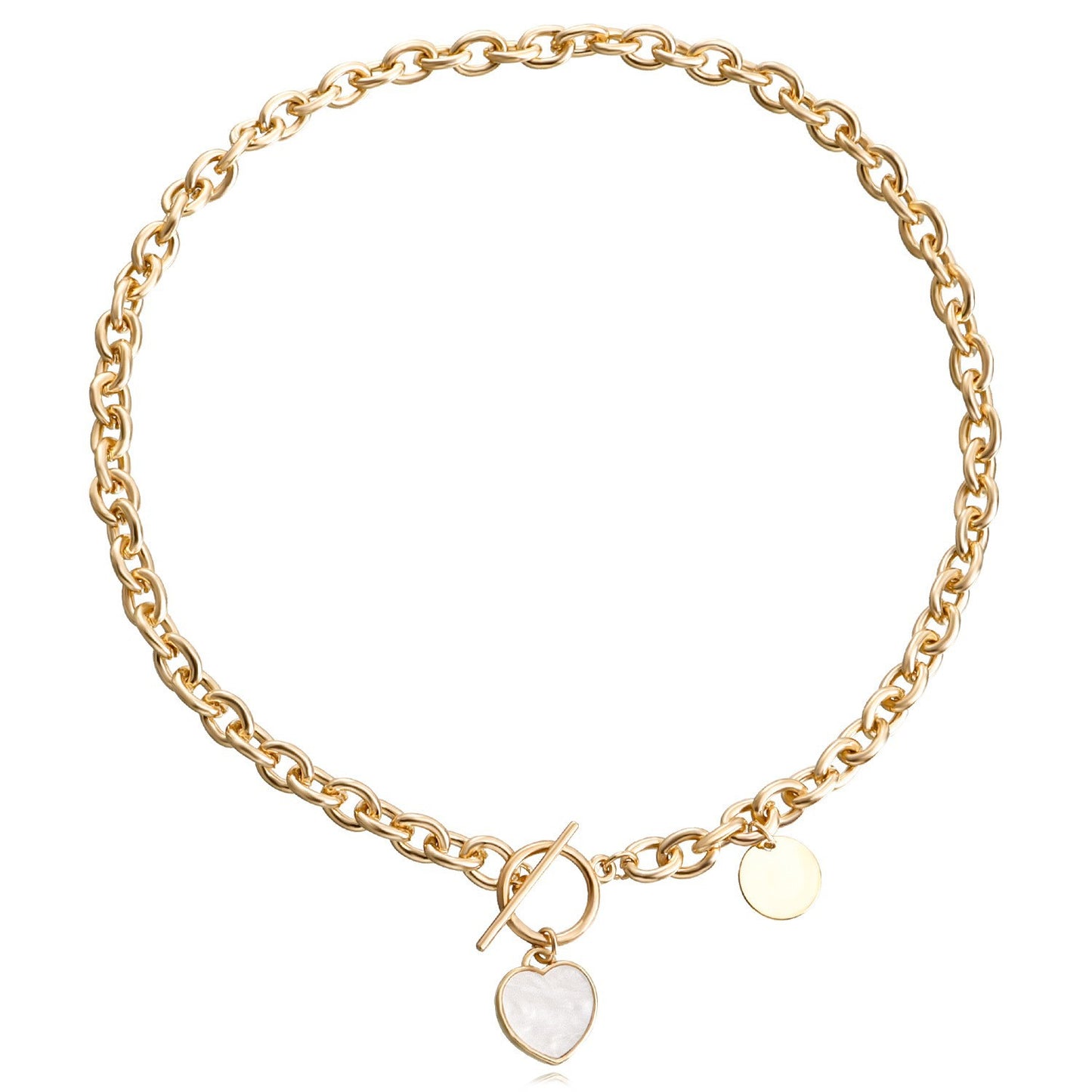 Minimalist Heart-Shaped Mother-of-Pearl Pendant Necklace for Women Alloy Chain with Plating Finish Clavicle Chain