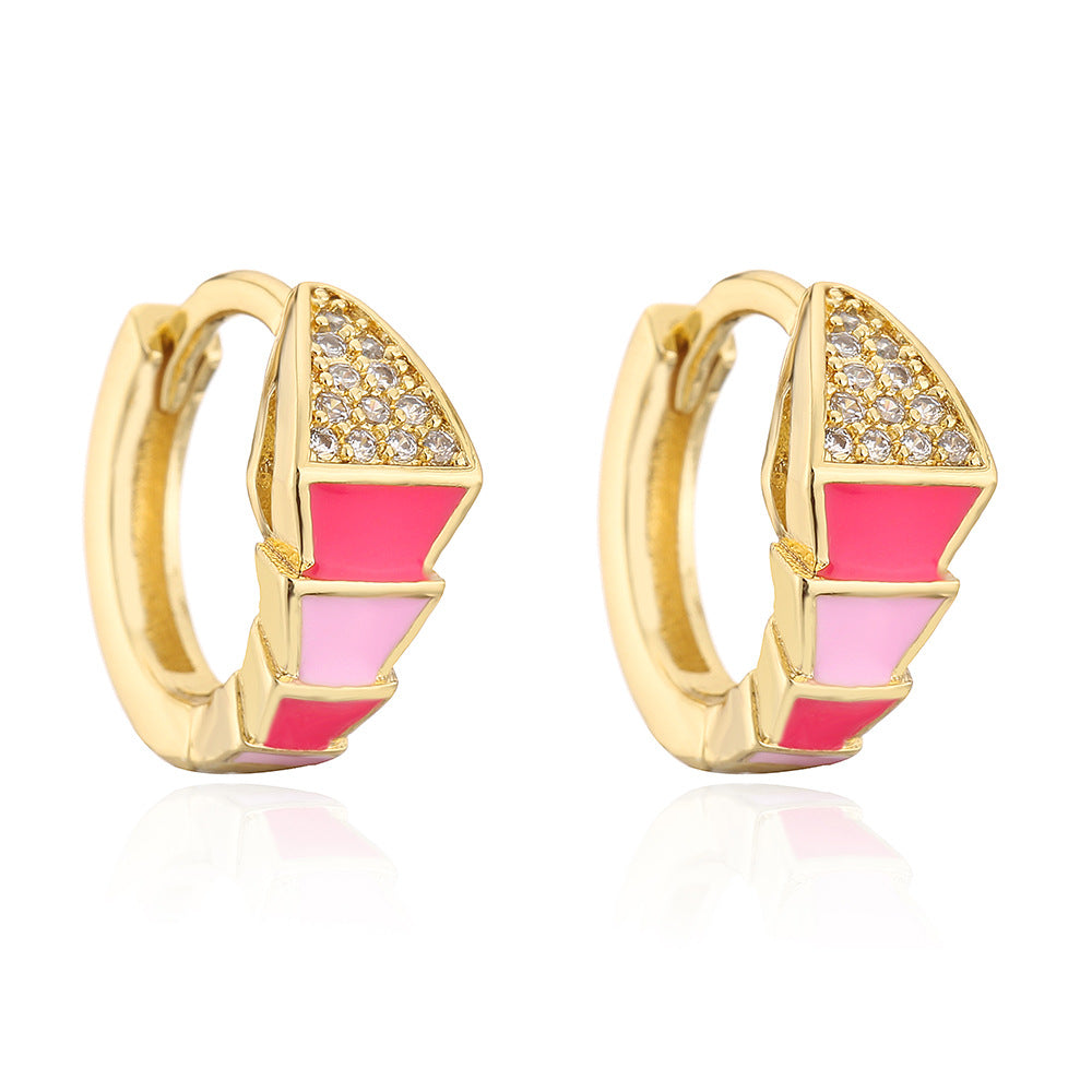 Orecchini geometrici in stile bohémien in rame con placcatura in oro 18 carati e smalto con zirconi
