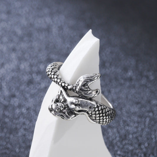 Anello Aperto Regolabile Vintage Distressed a Coda di Sirena in Lega di Zinco Unisex