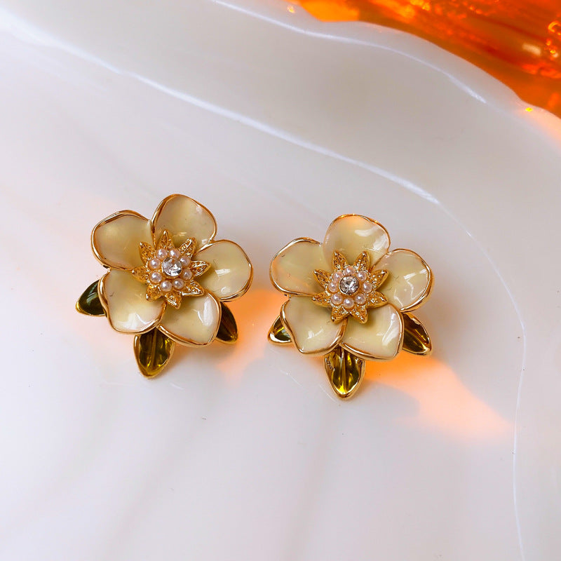 Vintage Geometric Earrings with Enamel Finish in Copper Base and Steel Posts for Women