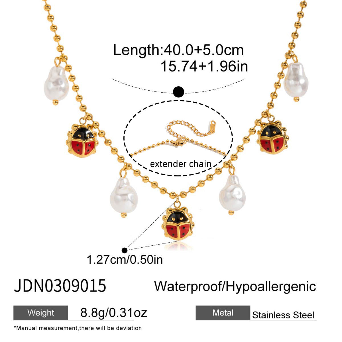 Fashionable Ladybug-Shaped Enamel Pendant Necklace in Titanium Steel for Women, Trendy Office-Style Accessory with Geometric Insect Design