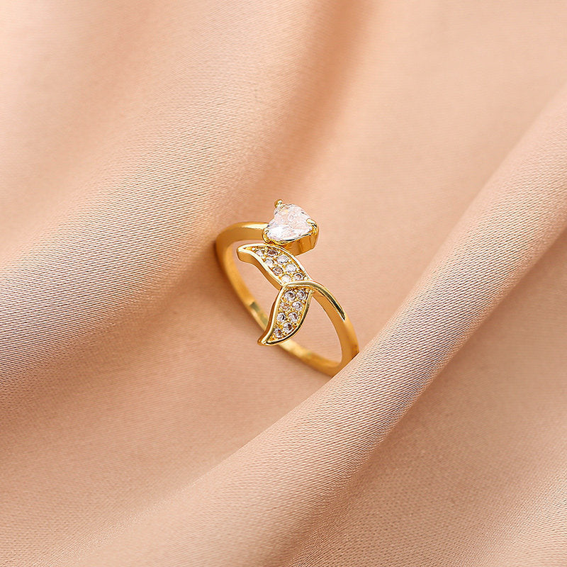 Anello Aperto Minimalista a Coda di Pesce da Donna, Anello Regolabile in Rame con Finitura Placcata