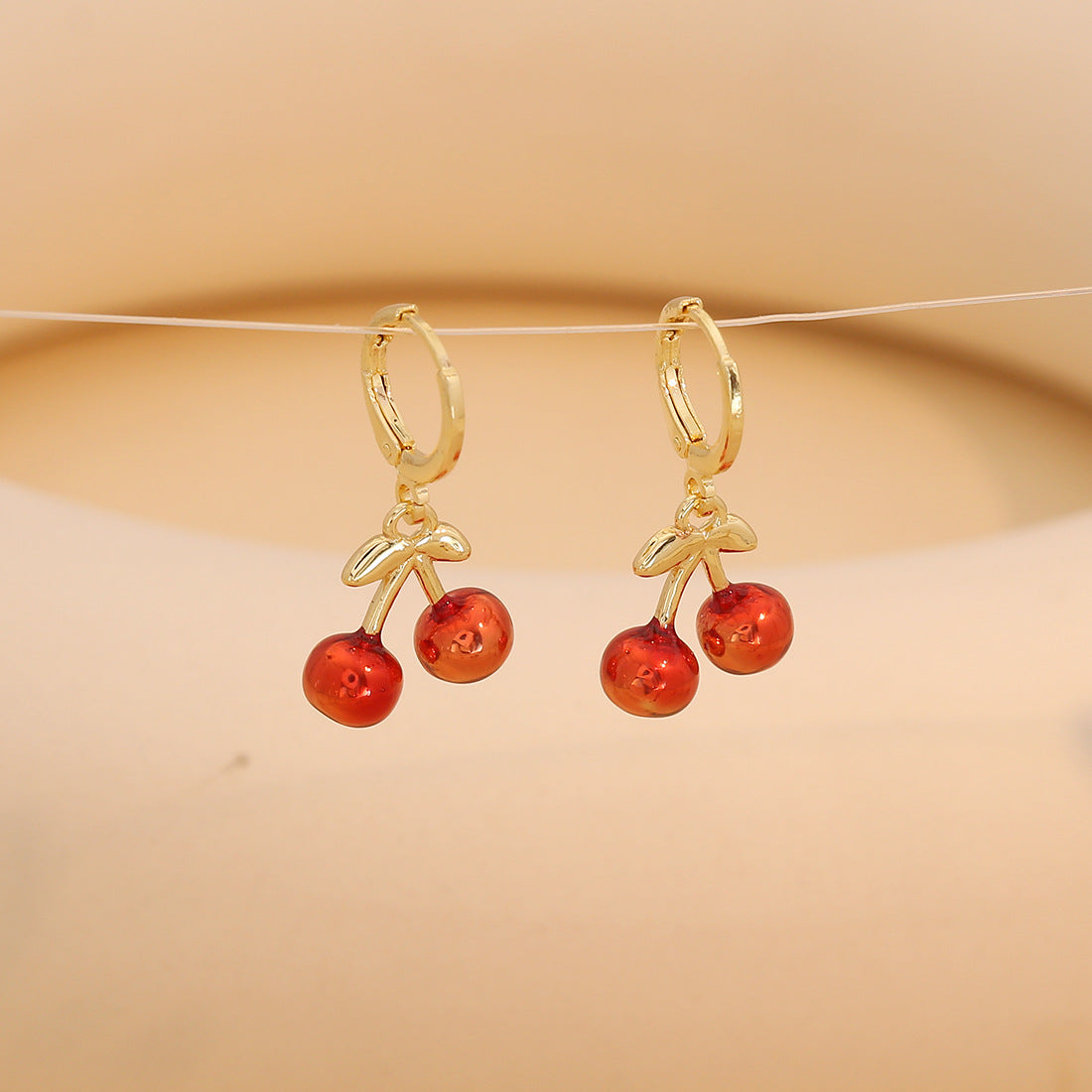 Sweet and Edgy Cherry and Strawberry Fruit-Shaped Earrings for Women Made of Copper with Enamel Finish