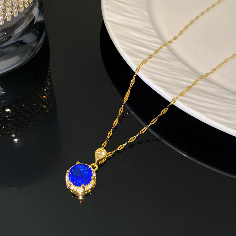 Sweet Elegant Round Geometric Micro-Inlaid Colorful Cubic Zirconia Brass Pendant Titanium Steel Necklace for Women and Men