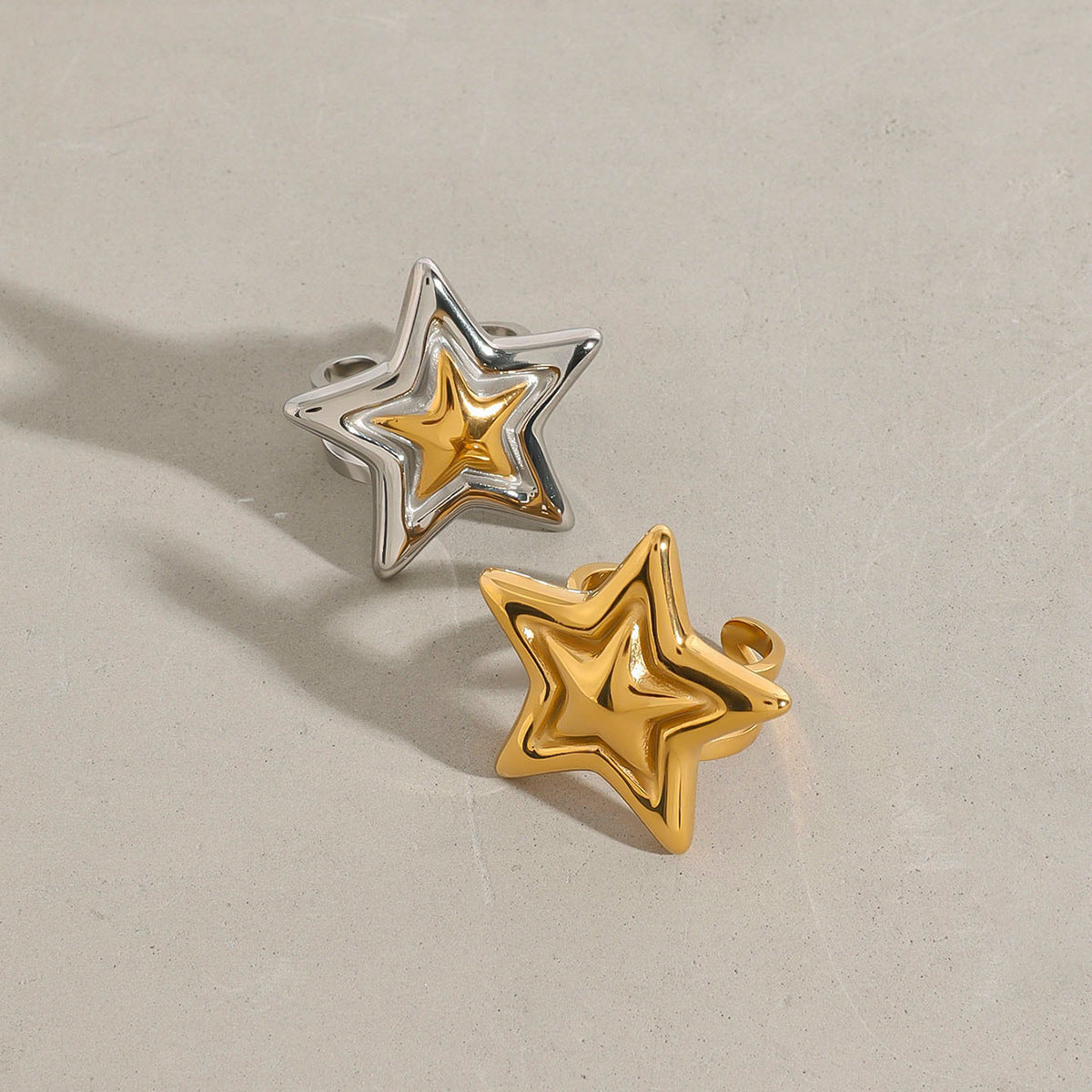 Geometric Star Stainless Steel Plated Ring for Women