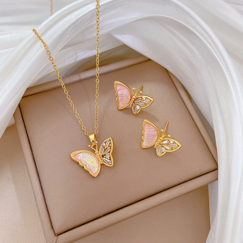 Luxury Fresh and Sweet Plated Brass Zircon Micro-Pave Earrings and Necklace Set