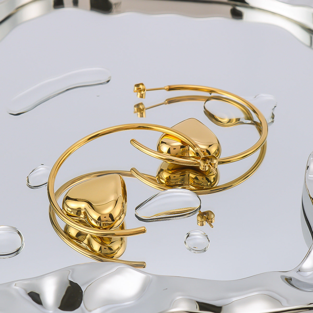 Minimalist Geometric Hollow Heart-Shaped Earrings in Stainless Steel with 18K Gold Plating for Women