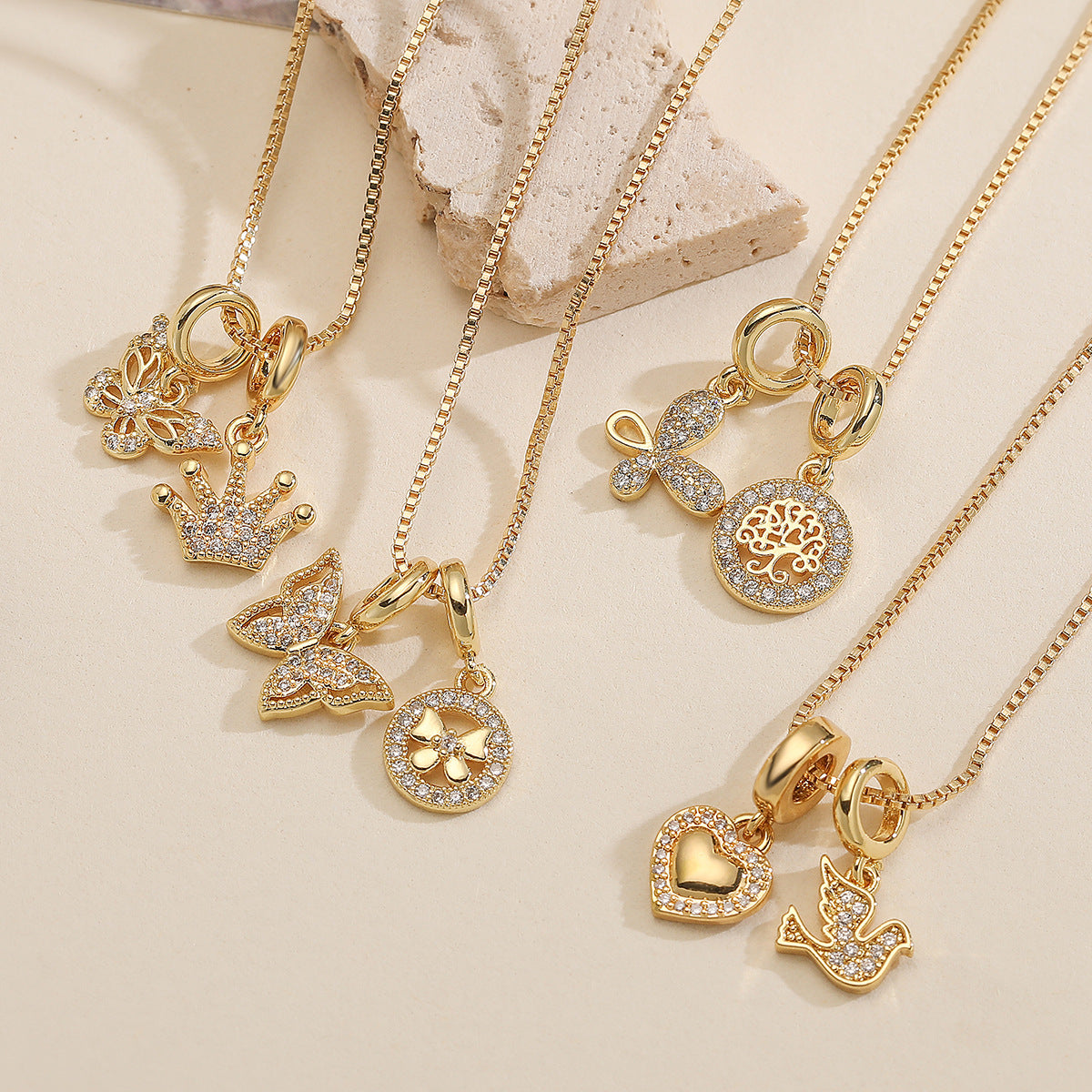 Minimalist 18K Gold Plated Brass Cubic Zirconia Butterfly Heart Pendant Necklace for Women