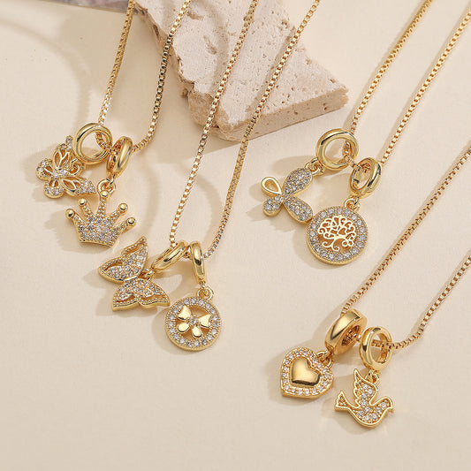 Minimalist 18K Gold Plated Brass Cubic Zirconia Butterfly Heart Pendant Necklace for Women