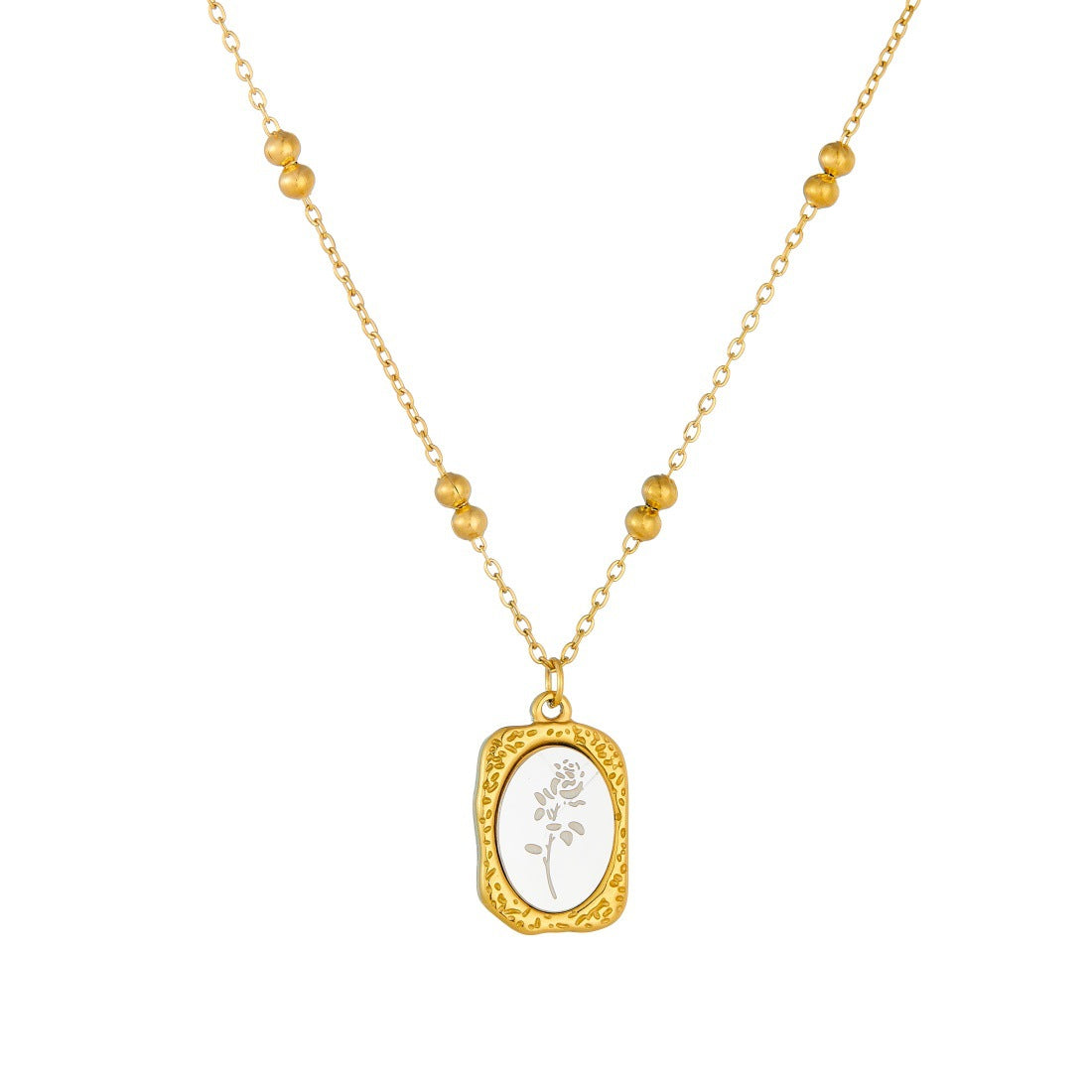 Vintage Gold Plated Oval Geometric Square Stainless Steel Necklace for Women