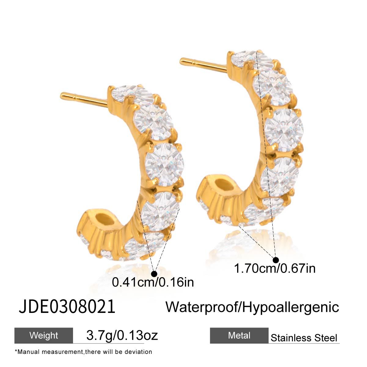 Pendientes de tuerca geométricos de acero inoxidable con circonita chapados en oro de 18 quilates para mujer, joyería de moda de lujo hipoalergénica
