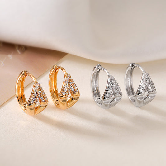 Orecchini a Cerchio Geometrici Minimalisti in Rame per Donna con Accenti in Zirconia Micro-Pave