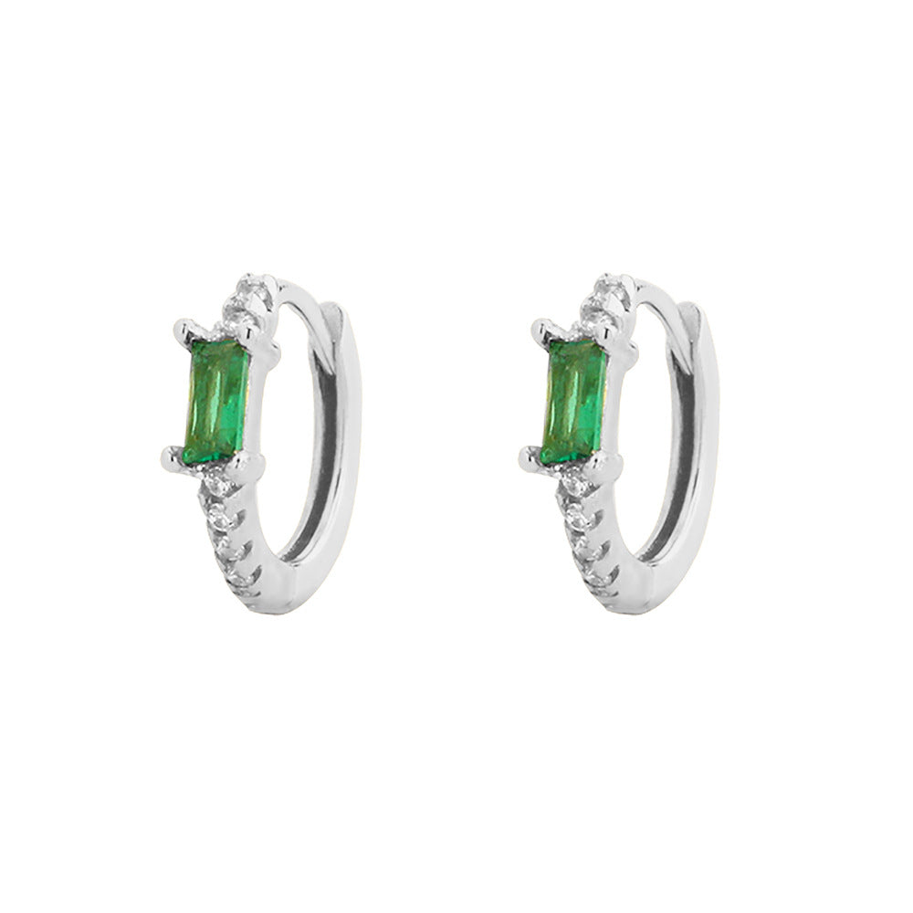 Pendientes de botón geométricos minimalistas de plata de ley 925 con esmeraldas y diamantes de imitación para mujer