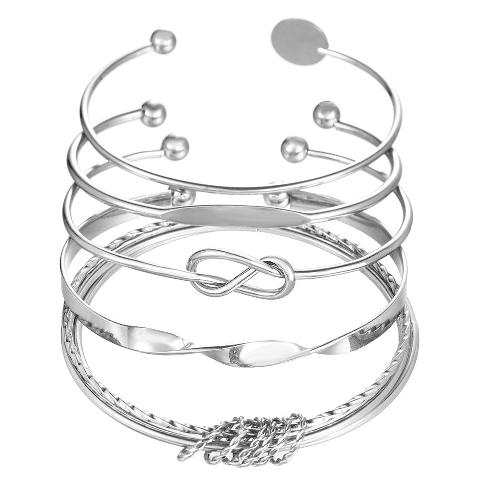 Bohemian Vintage Geometric Heart Round Plated Iron Bracelet Set