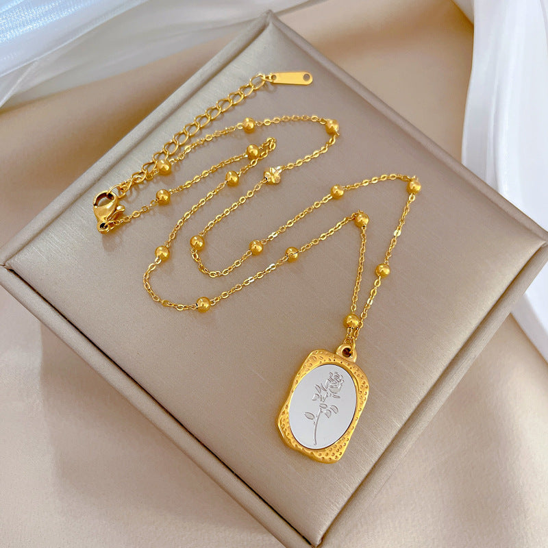 Collar minimalista de acero de titanio con colgante cuadrado geométrico para mujer, cadena corta de clavícula con incrustaciones de diamantes de imitación, estilo de oficina a la moda
