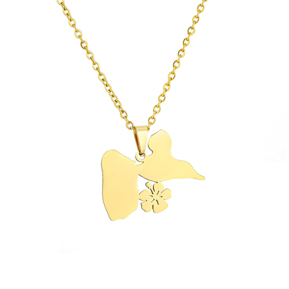 Collar minimalista con forma de pétalo de acero de titanio con acabado chapado y cadena tipo O para uso unisex