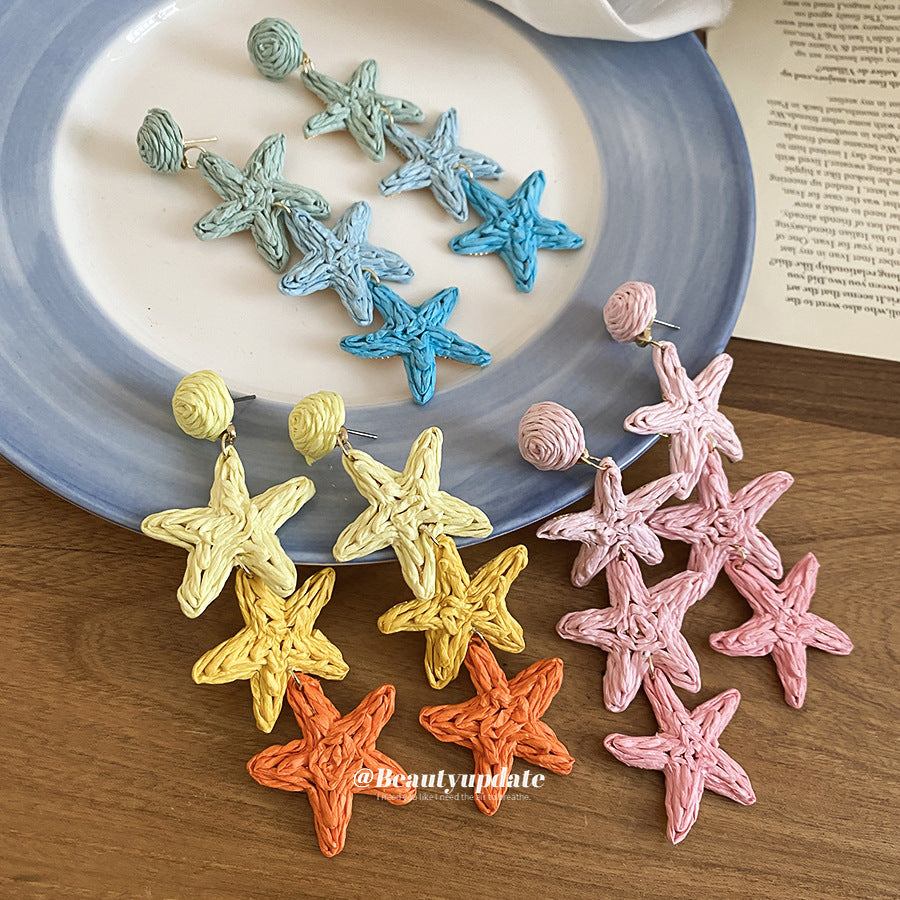 Aretes tipo borla con forma de estrella inspirados en la dopamina con postes de acero galvanizado para mujer, accesorio de moda estilo vacaciones de primavera