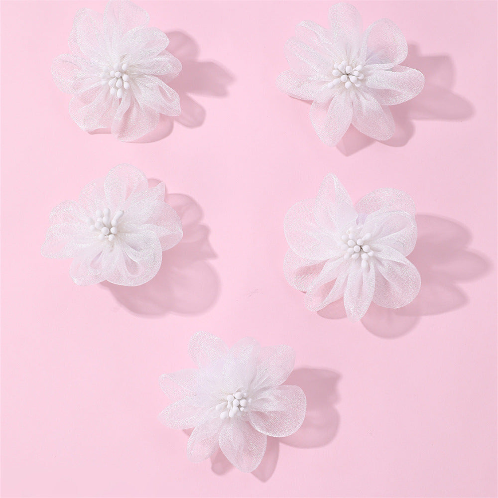 Set di graziosi fermagli per capelli floreali per bambini, accessori per capelli a forma di fiore in rete bianca per bambini di età compresa tra 3 e 10 anni
