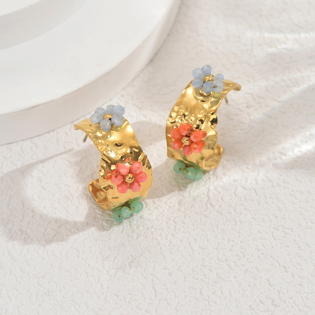 Pendientes Geométricos Florales Vintage de Cobre con Incrustaciones de Circonita para Mujer, Poste de Acero Inoxidable