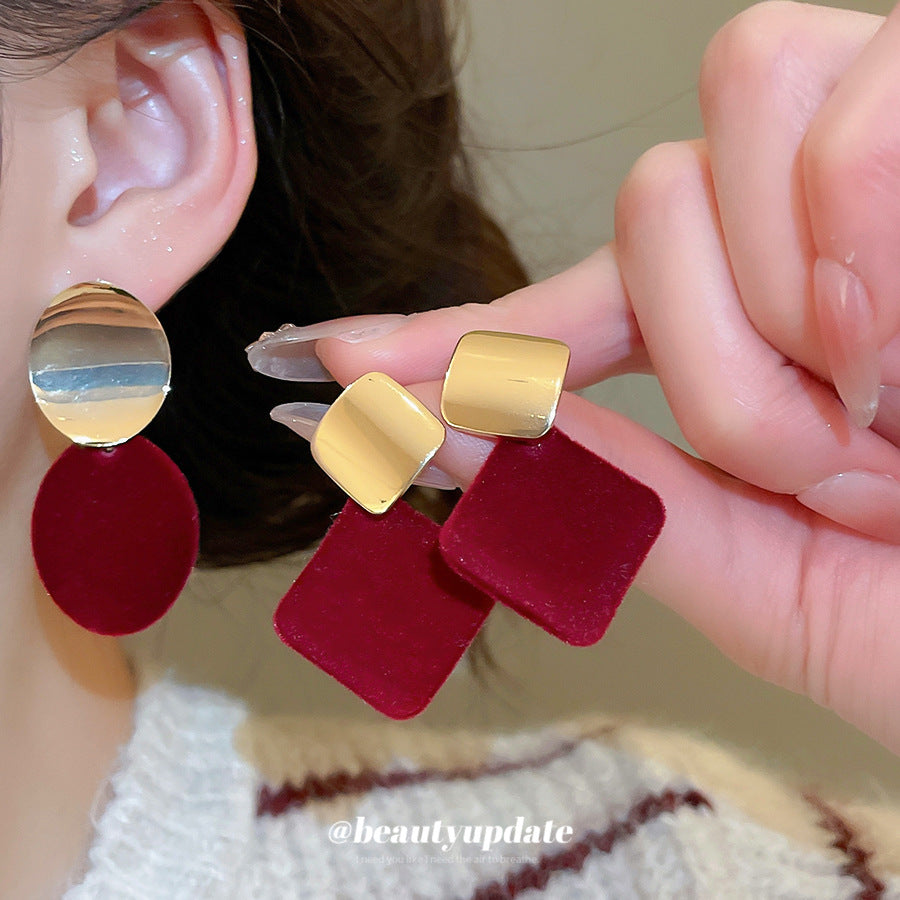 Orecchini a perno geometrici quadrati e ovali in stile vintage di Hong Kong con perni in acciaio placcato per donna