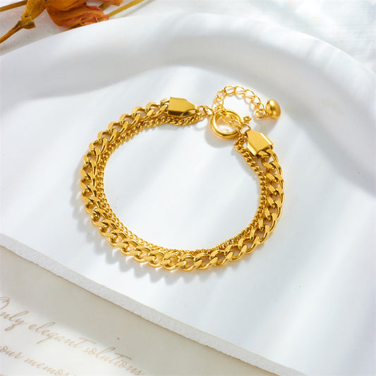 Pulsera Punk Vintage de Doble Capa Apilable en Acero de Titanio con Chapado en Oro Diseño Minimalista Unisex