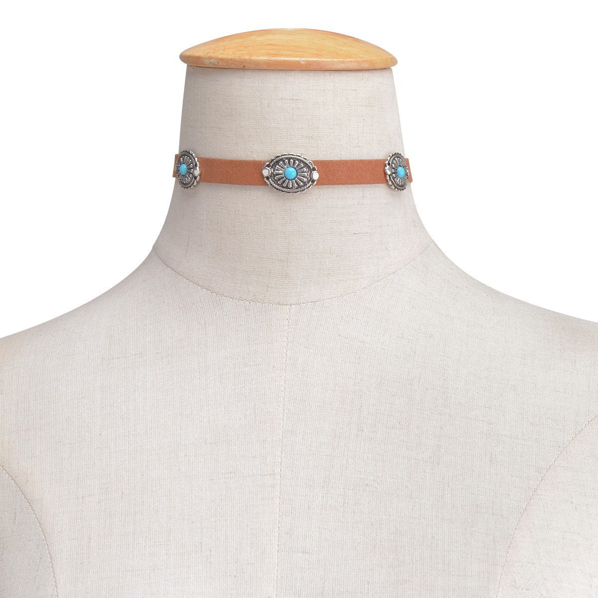 Collana Girocollo Bohemien Vintage da Donna in Pelle Sintetica Geometrica con Pendente in Lega a Fantasia