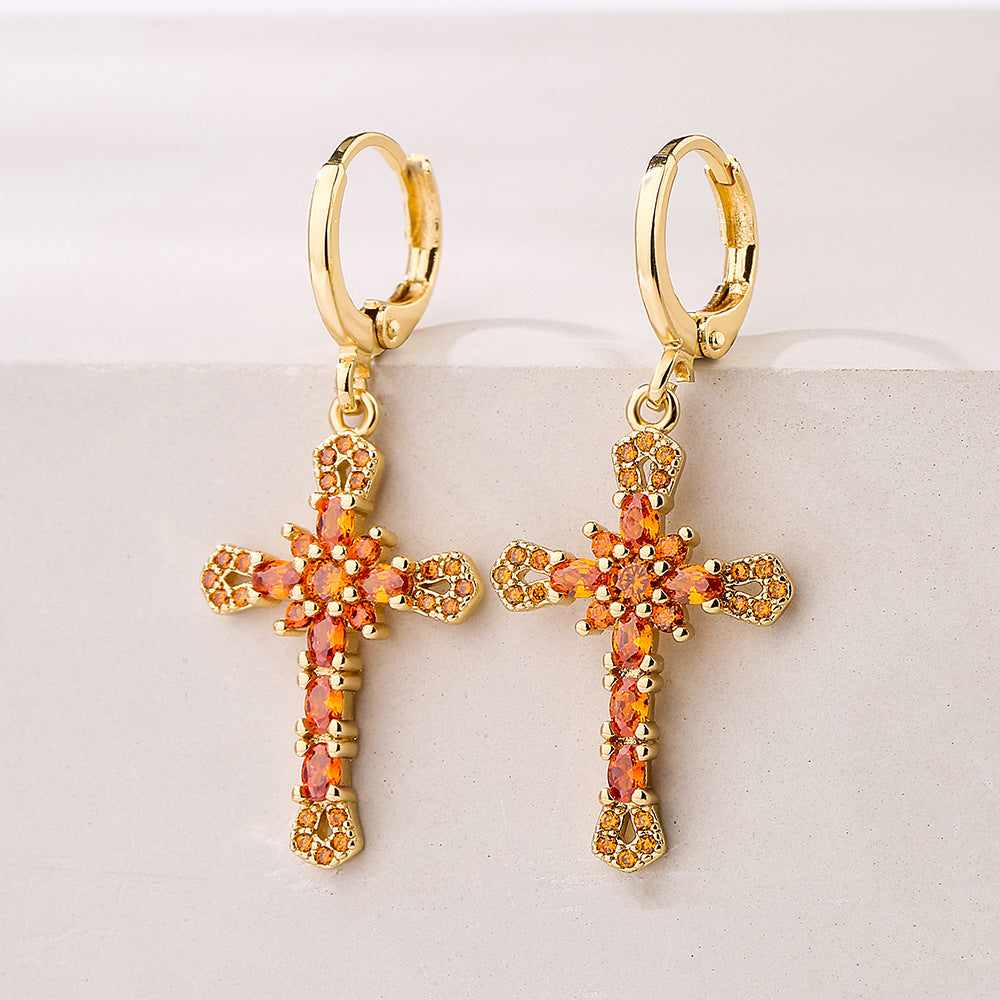 Orecchini geometrici in rame con placcatura in oro 18 carati e accenti di zirconi da donna, gioielli minimalisti alla moda