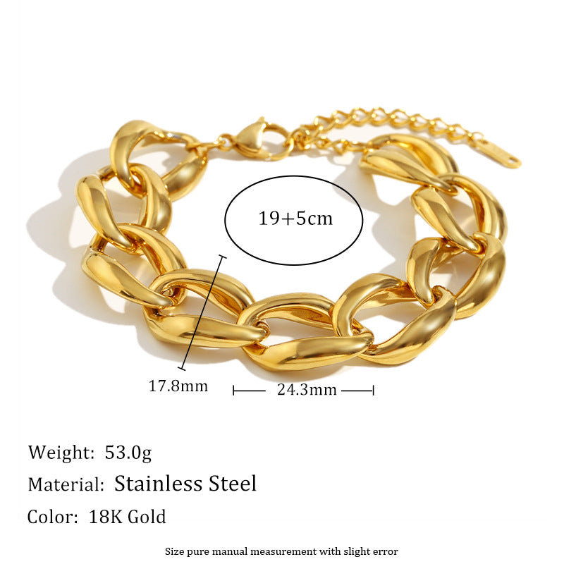 Minimalist Geometric Stainless Steel Plated 18K Gold Necklace and Bracelet Set for Women