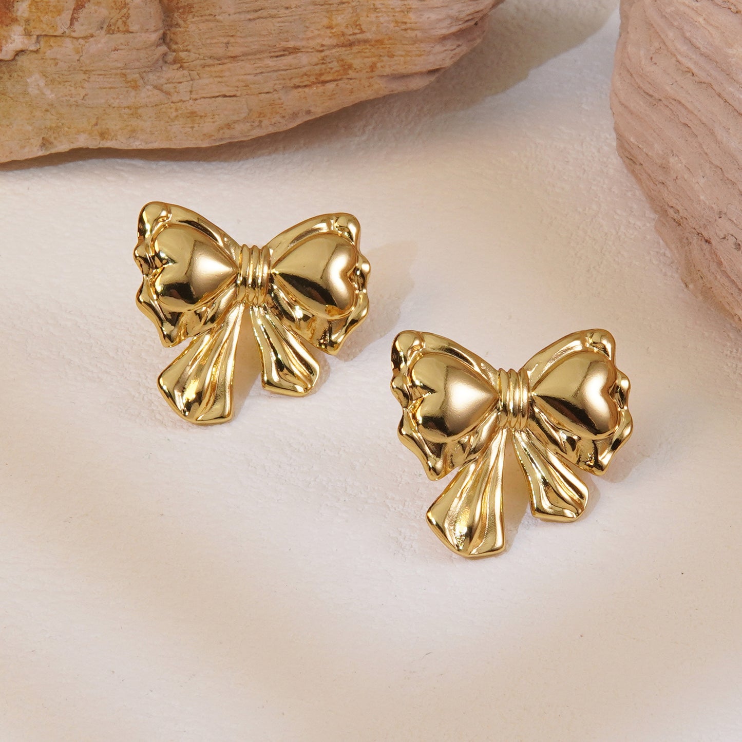 Sweet Heart Bow Plated Stainless Steel Stud Earrings for Women