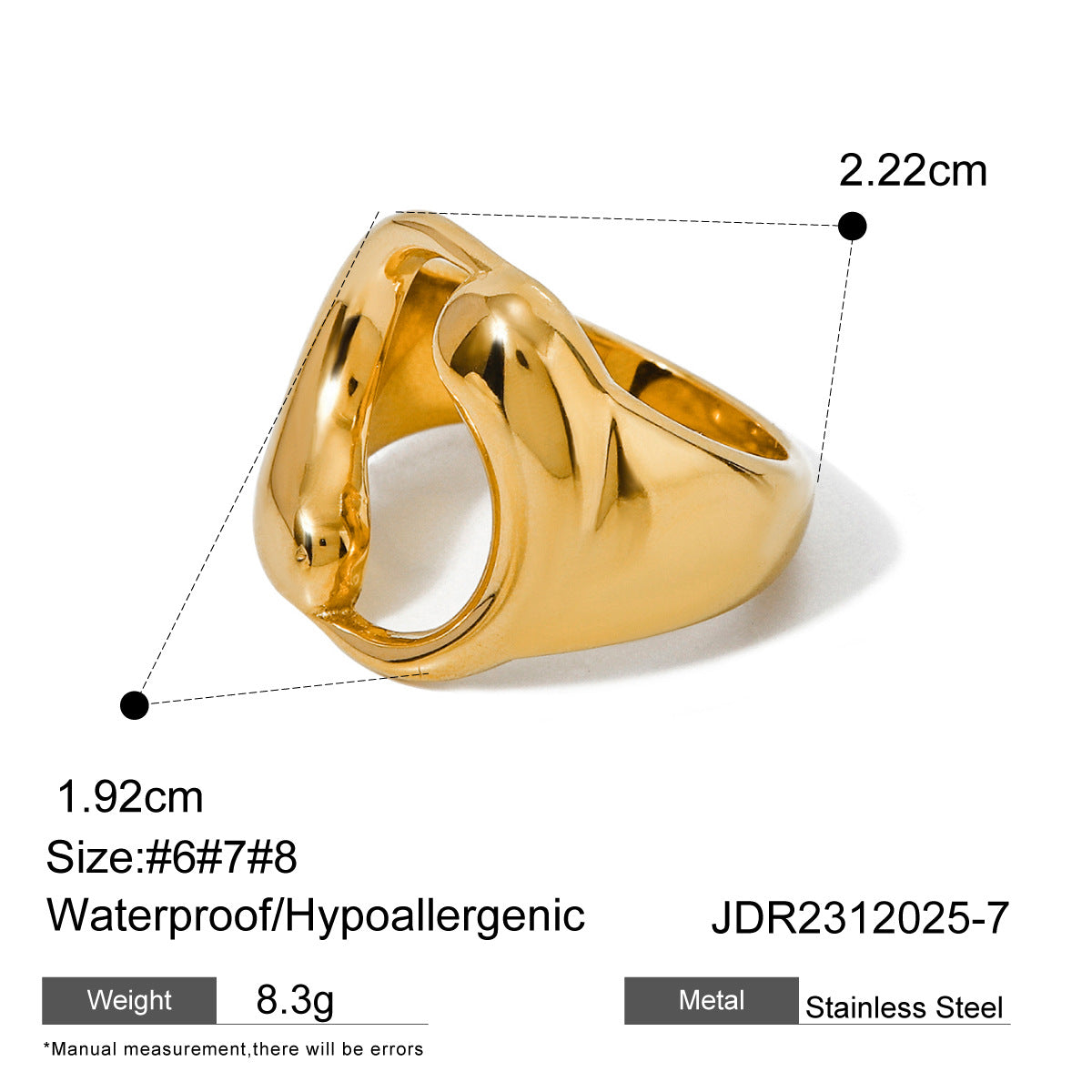 Unique Ins Style 18K Gold Plated Stainless Steel Waterdrop Ring Geometric Elliptical Design Unisex Jewelry