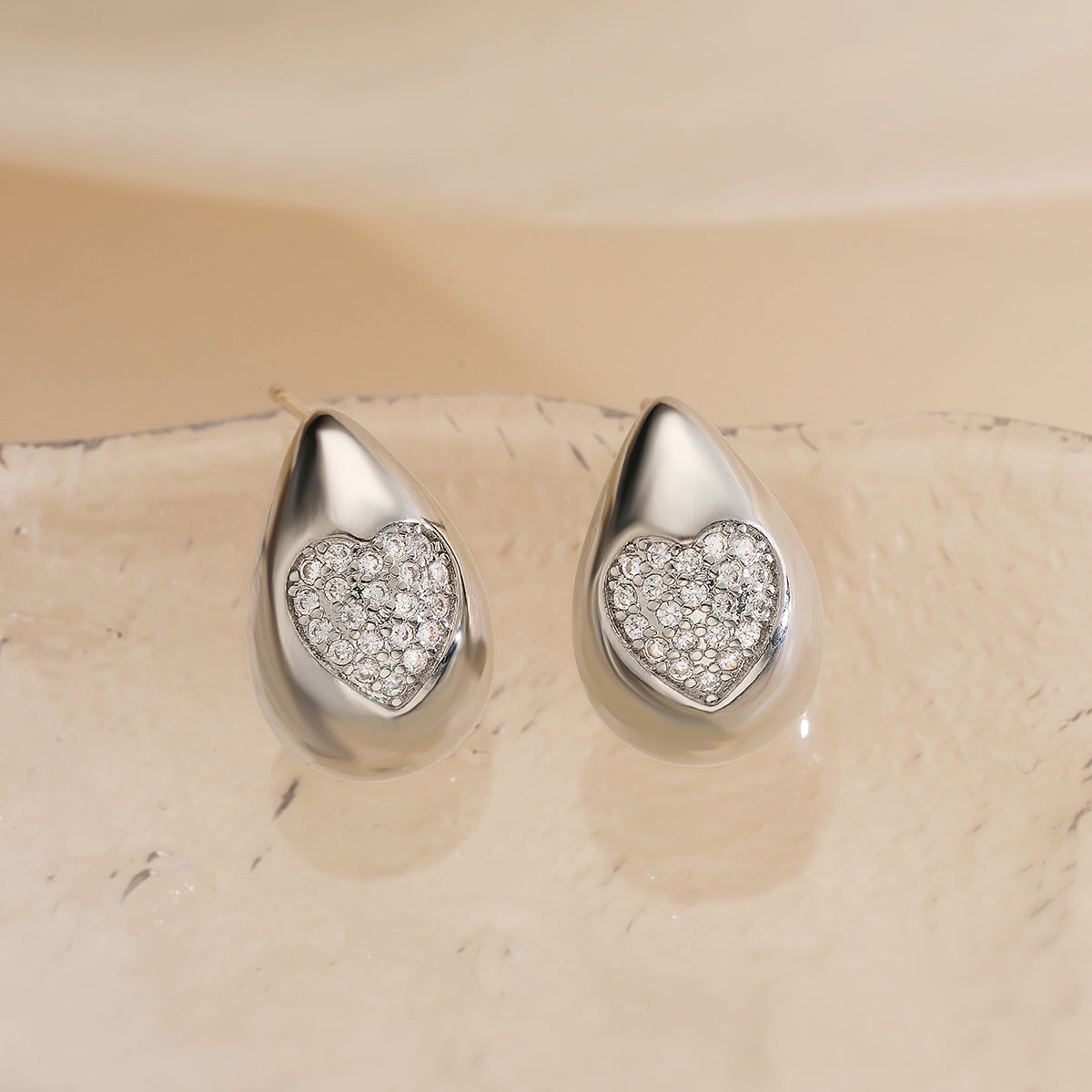 Minimalist Luxe Copper Gold-Plated Zircon Heart Star Teardrop Stud Earrings for Women